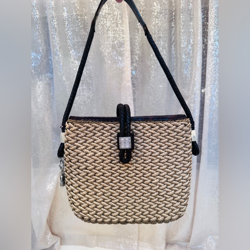 Brighton Woven Tan and Black Crossbody Bag